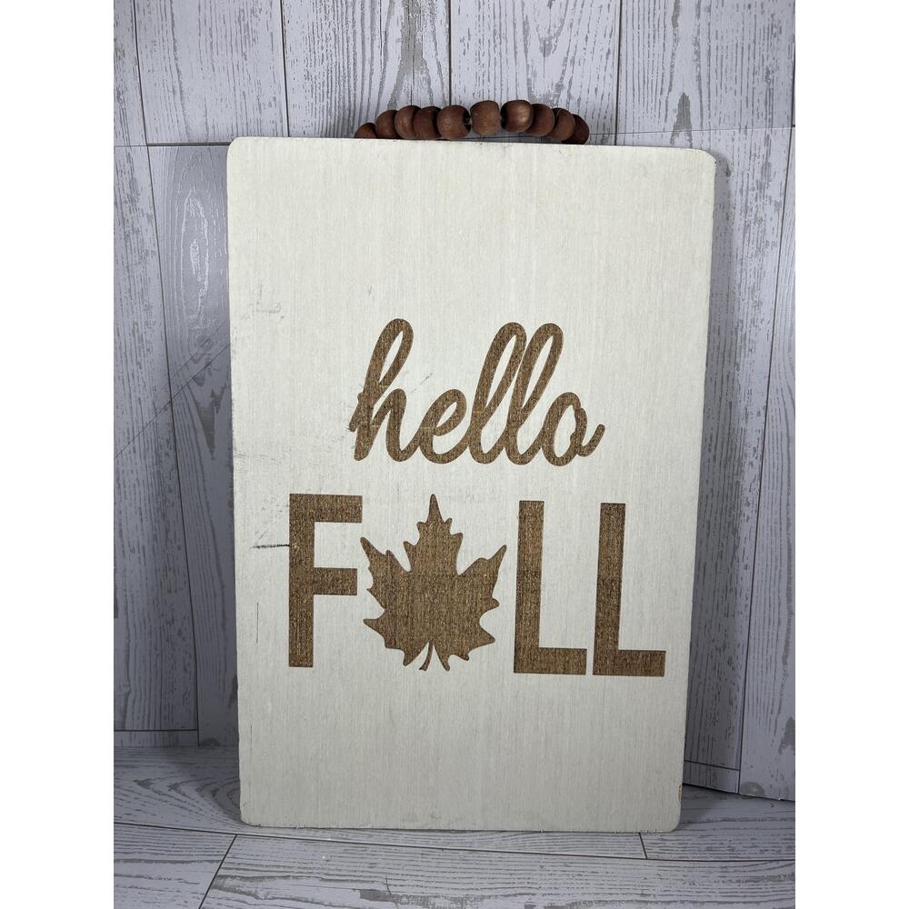 Home Essentials Decorative Sign Hello Fall Leaf Motif Autumn Farmhouse Rustic